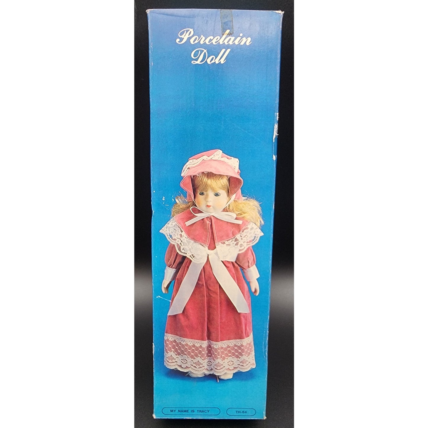 Vintage 16" Porcelain Doll “Tracy” TH‑64 Pink Velvet Dress w/ Bonnet & Box