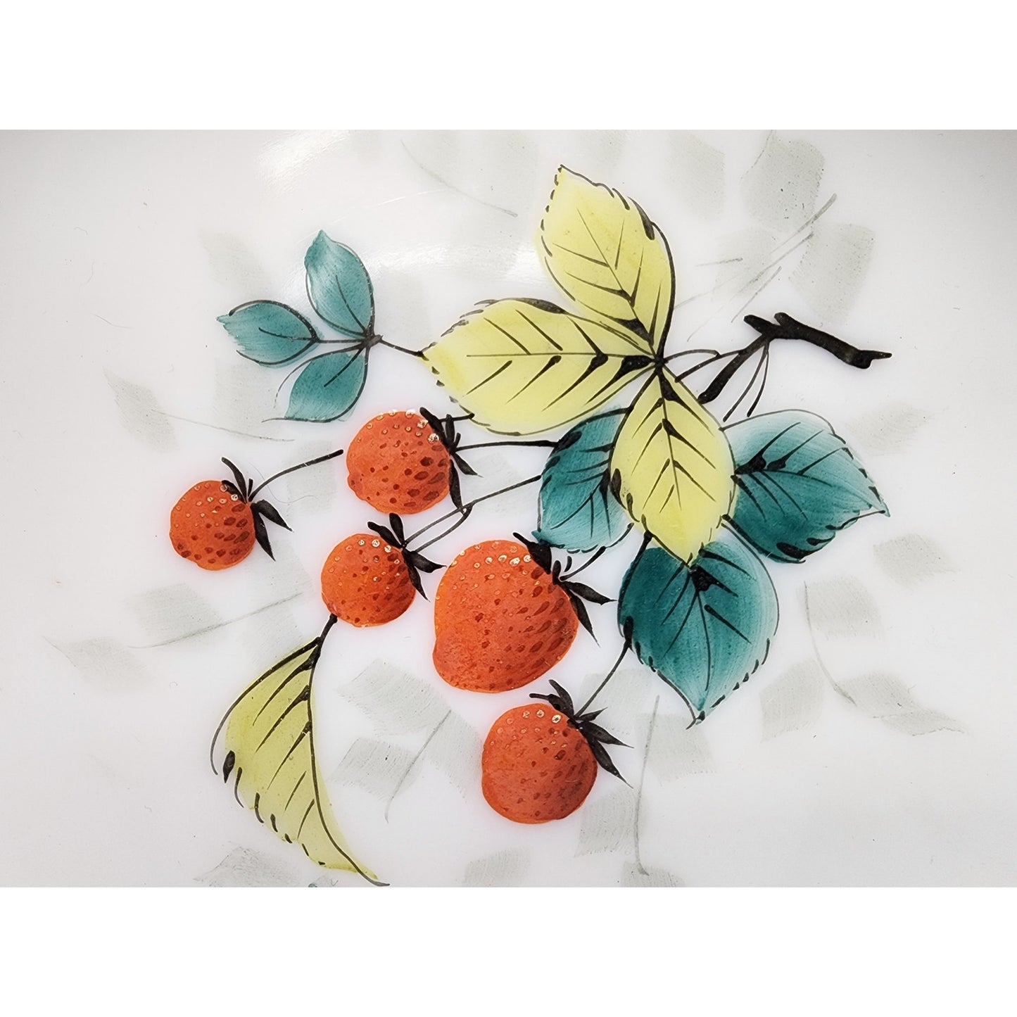 VTG Westmoreland Milk Glass Beaded Edge Fruit Plates 5 Set, Hand Painted, 7.5"