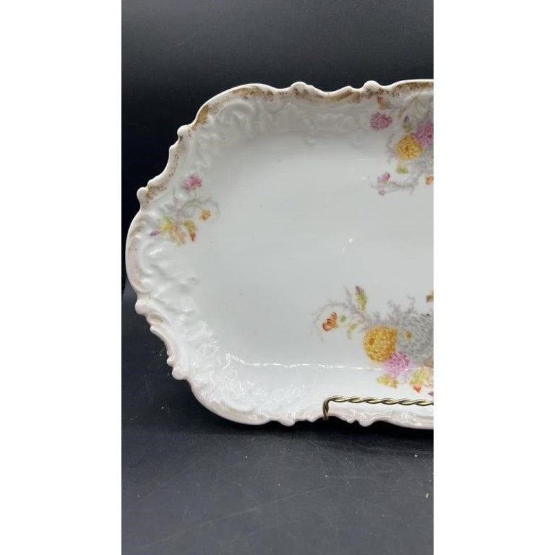 Antique Higgins & Seiter Elite France Porcelain Platter 16" Floral Gold Trim