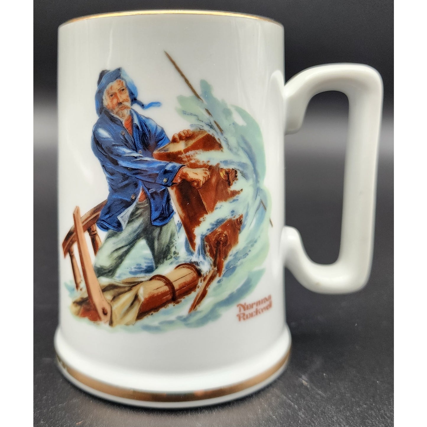 1985 Norman Rockwell Seafarers Tankard Set of 4 w/ Boxes Japan 22K Gold by LJS