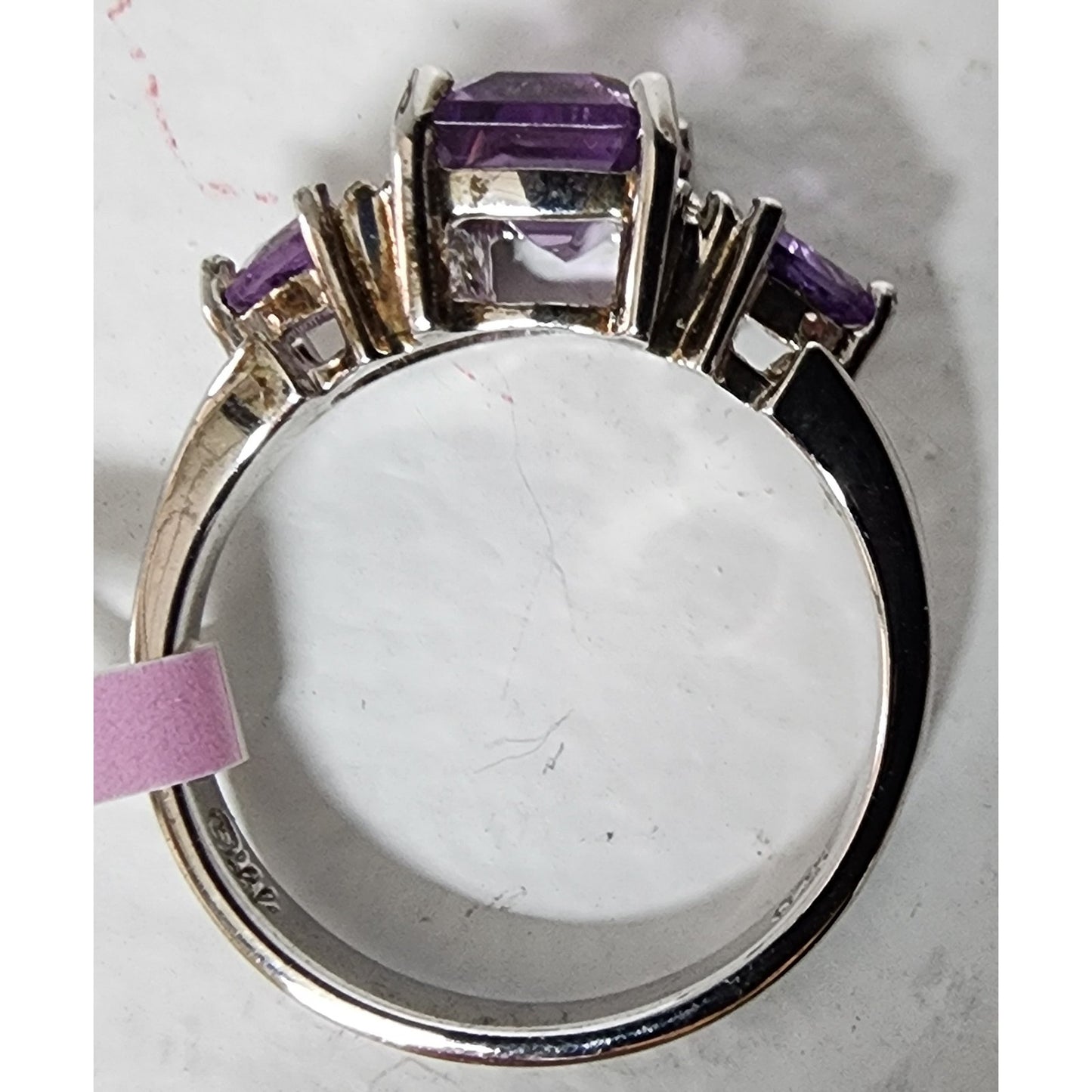 Vintage Sterling Silver Amethyst Ring w/ Mini Diamonds Size 7 + Gift Box