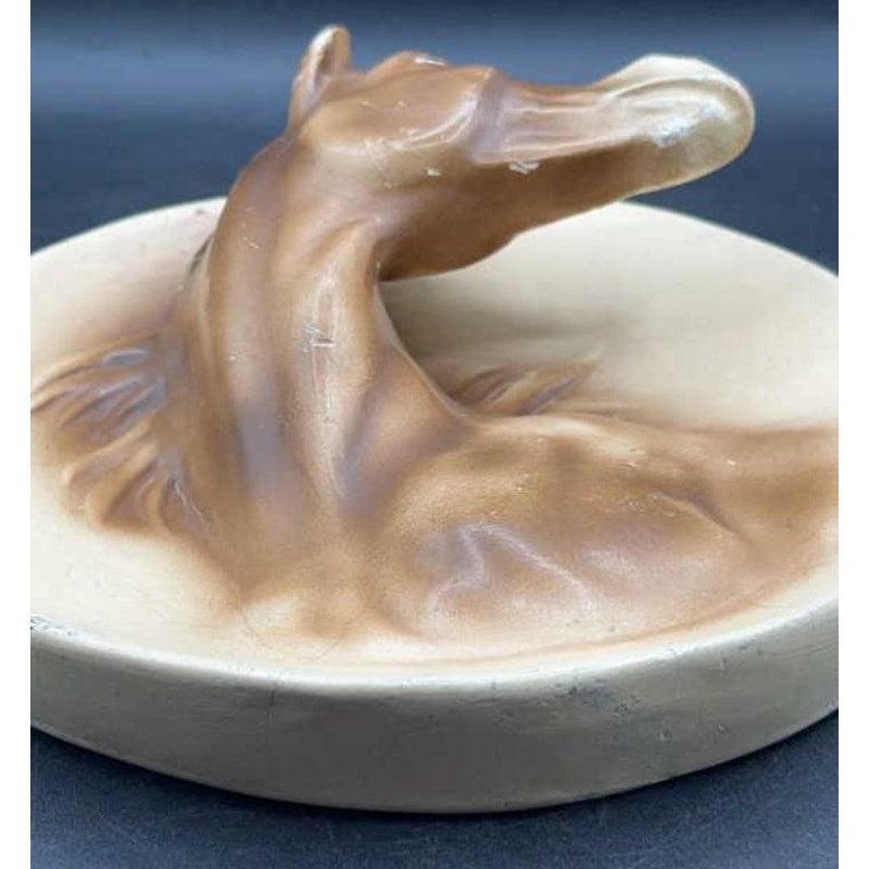 Vintage Ceramic Horse Wall Plaque w/Wire Hanger, Restored Ear, 9″