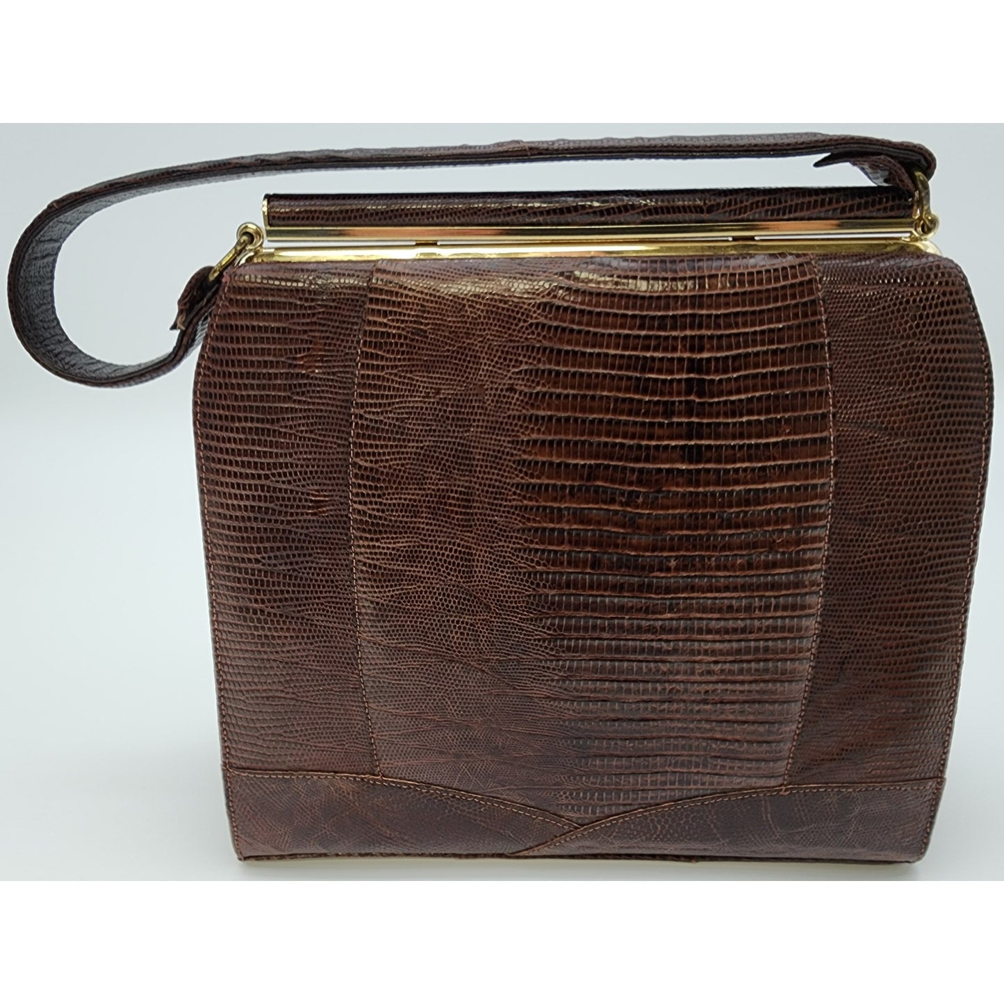 Sterling USA Genuine Lizard Handbag, Brass Accents, VTG London Luggage KY - Rare