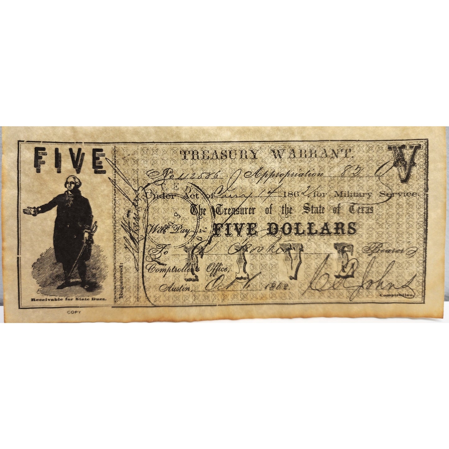 1987 U.S. Proof Set + Treasury Spec Card + 1862 Texas $5 Confederate Note Repro