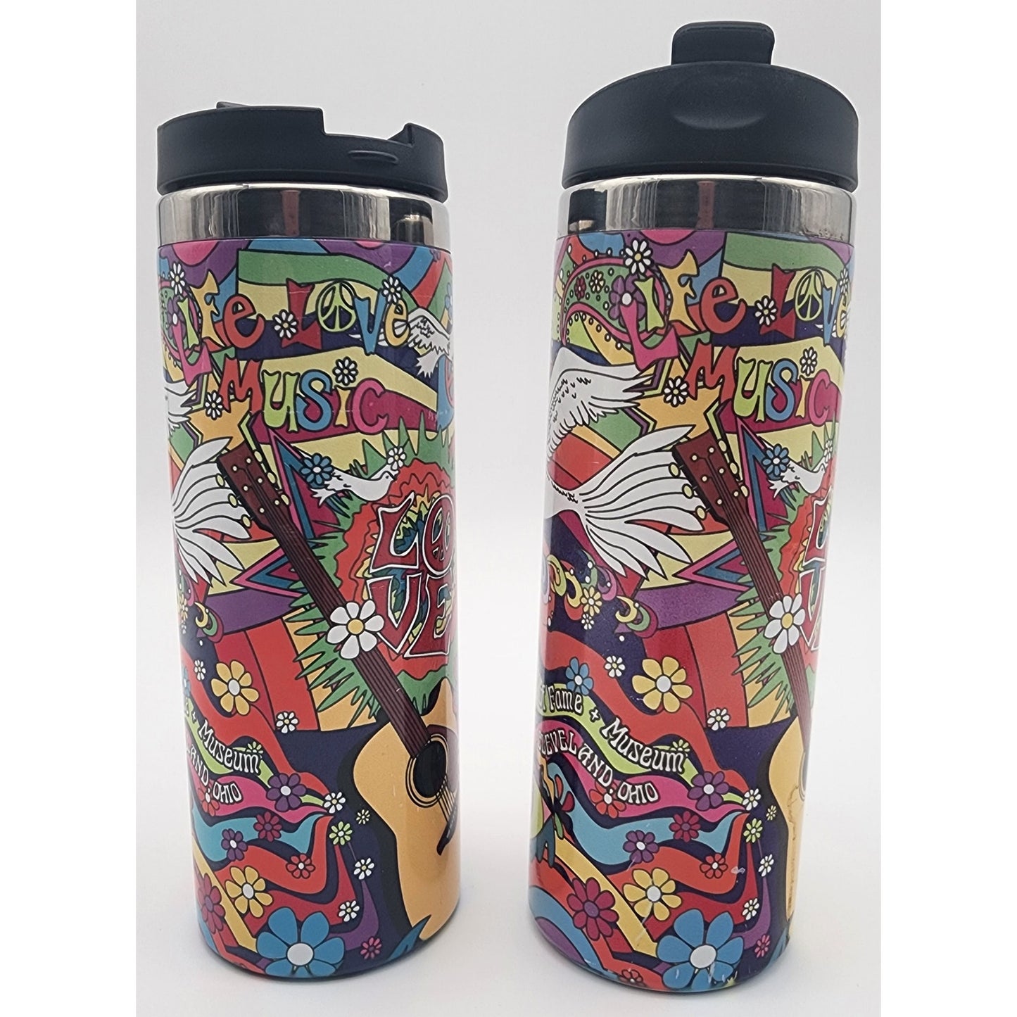 2 Rock & Roll Hall of Fame Tumblers Cleveland OH Peace Dove Hippie Psychedelic