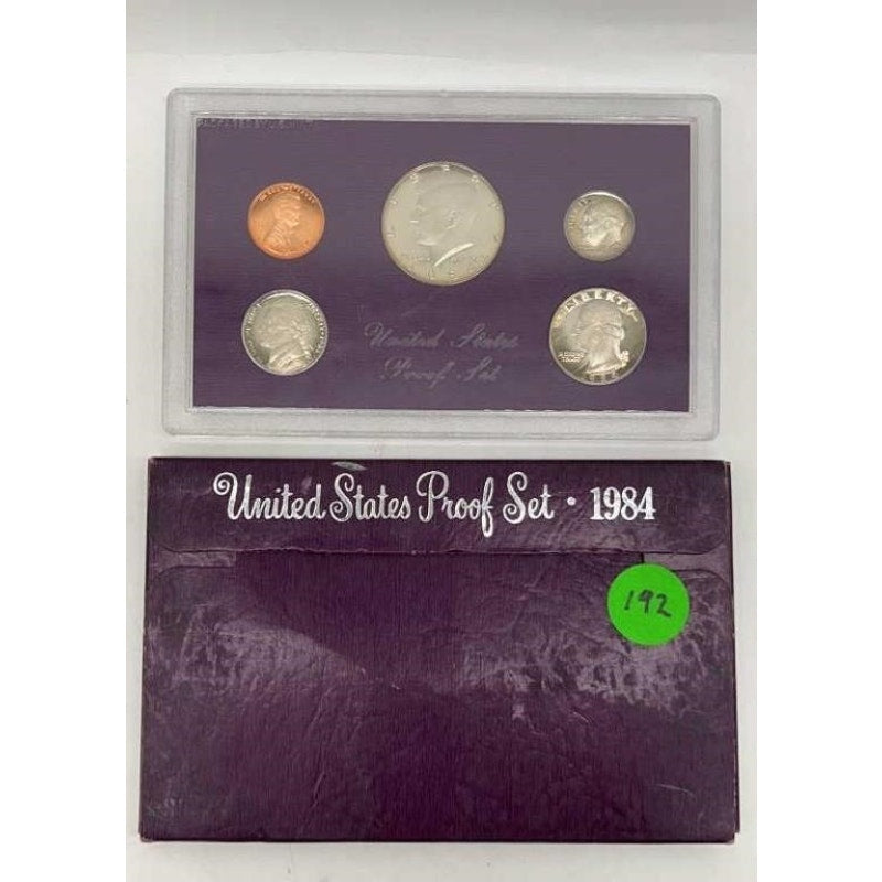 1984 S US Mint Proof Set 5 Coins Original Box & COA Kennedy Half Dollar