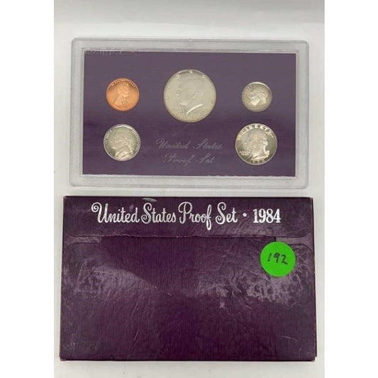 1984 S US Mint Proof Set 5 Coins Original Box & COA Kennedy Half Dollar