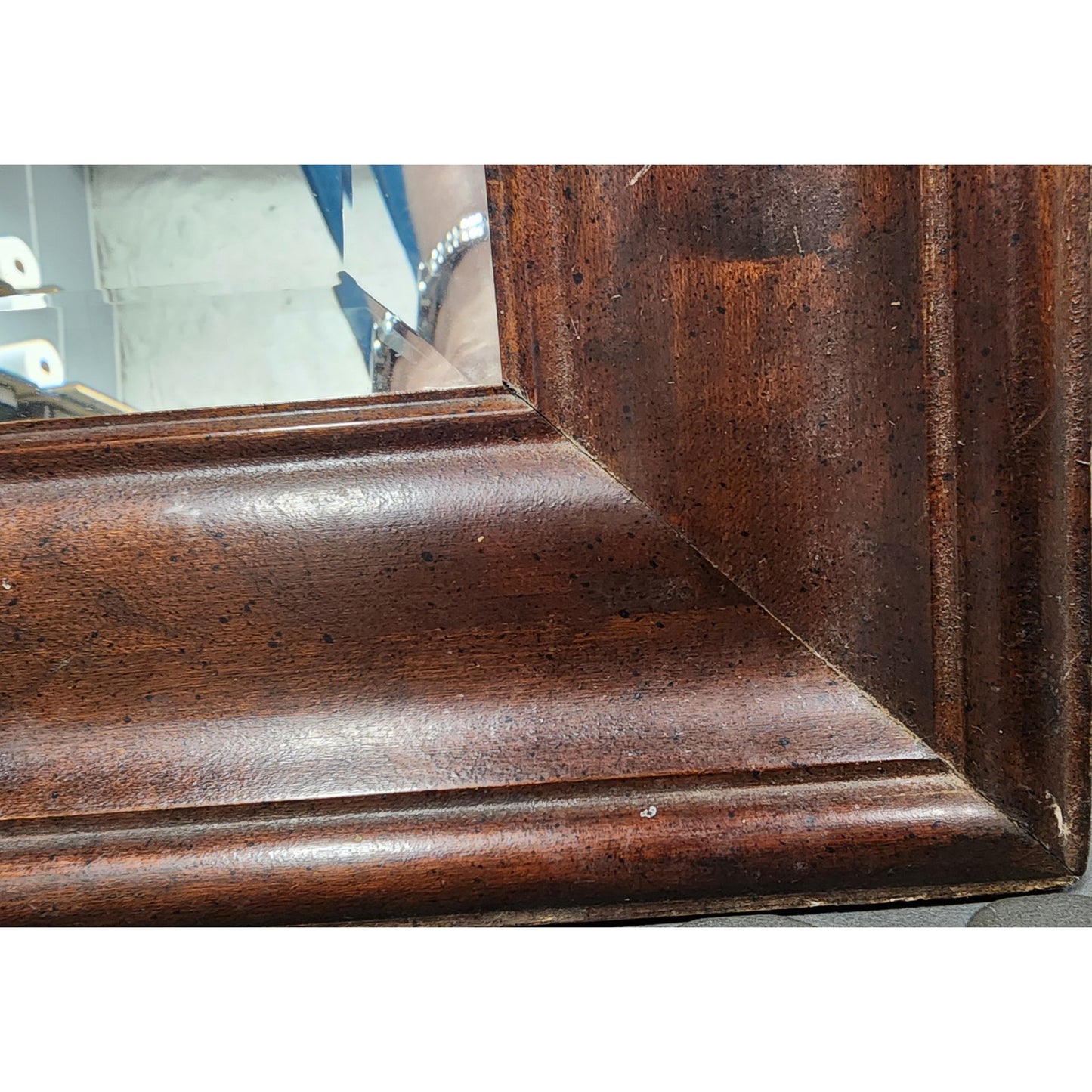 1994 Large Beveled Glass Mirror w/ Solid Wood Frame 33x39 Vintage
