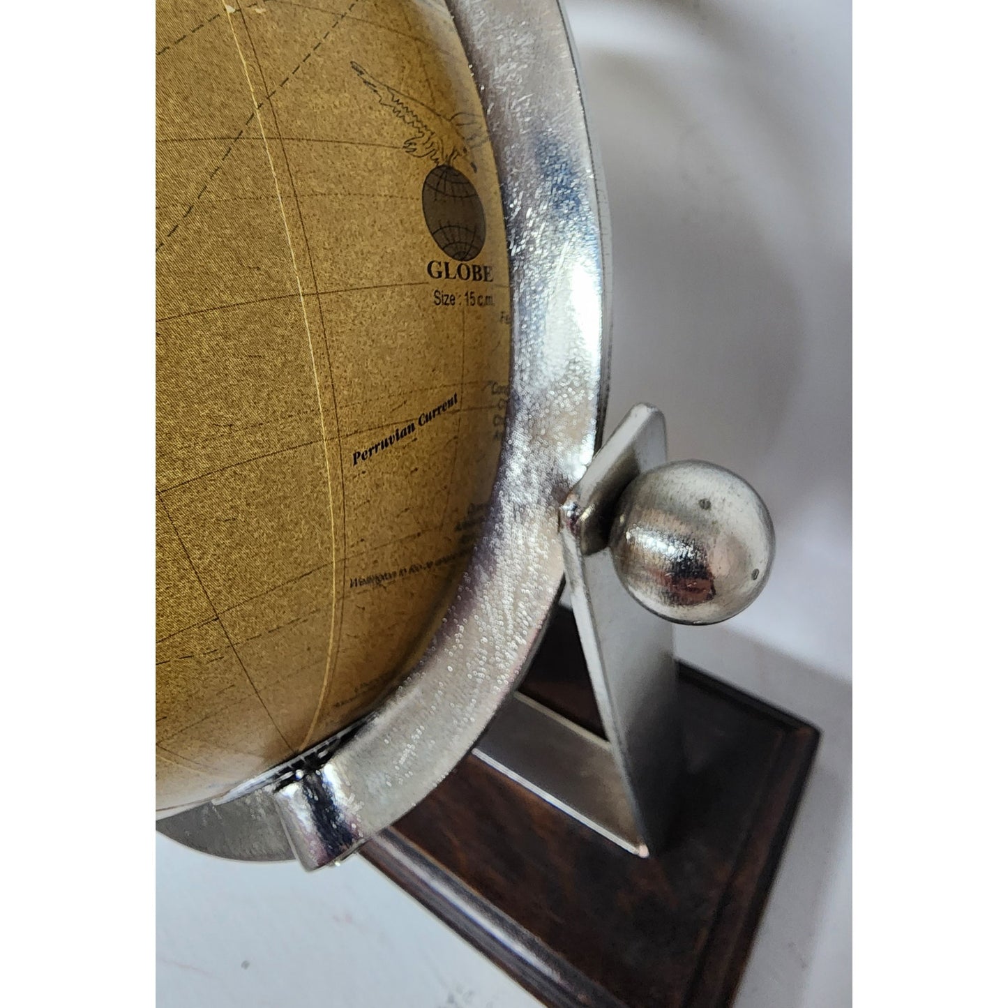 Vintage 360° Rotating World Globe on Walnut Base w/ Nickel Axis Rings