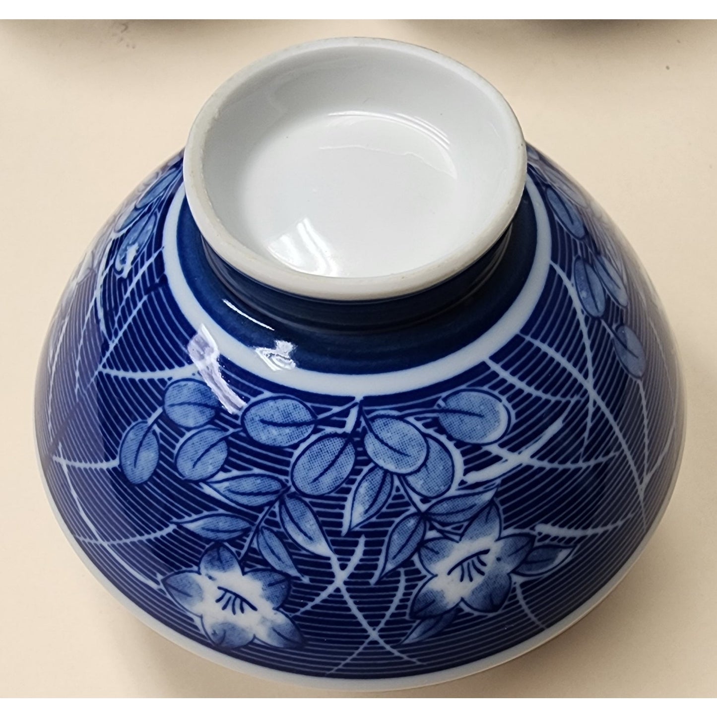 Set of 4 Vintage Japanese Porcelain Rice Bowls 4.75" Blue & White Patterns
