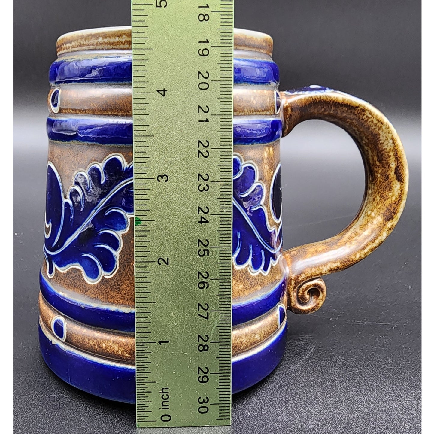 Vintage Goebel Merkelbach Stoneware Mug Cobalt Blue Salt Glaze Raised Design