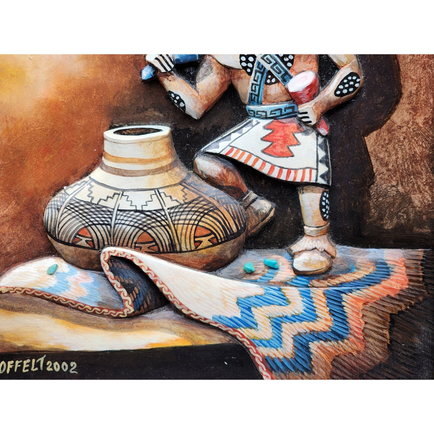 Bill Coffelt 2003 Southwest Mixed Media Art Framed Native Pottery Scene