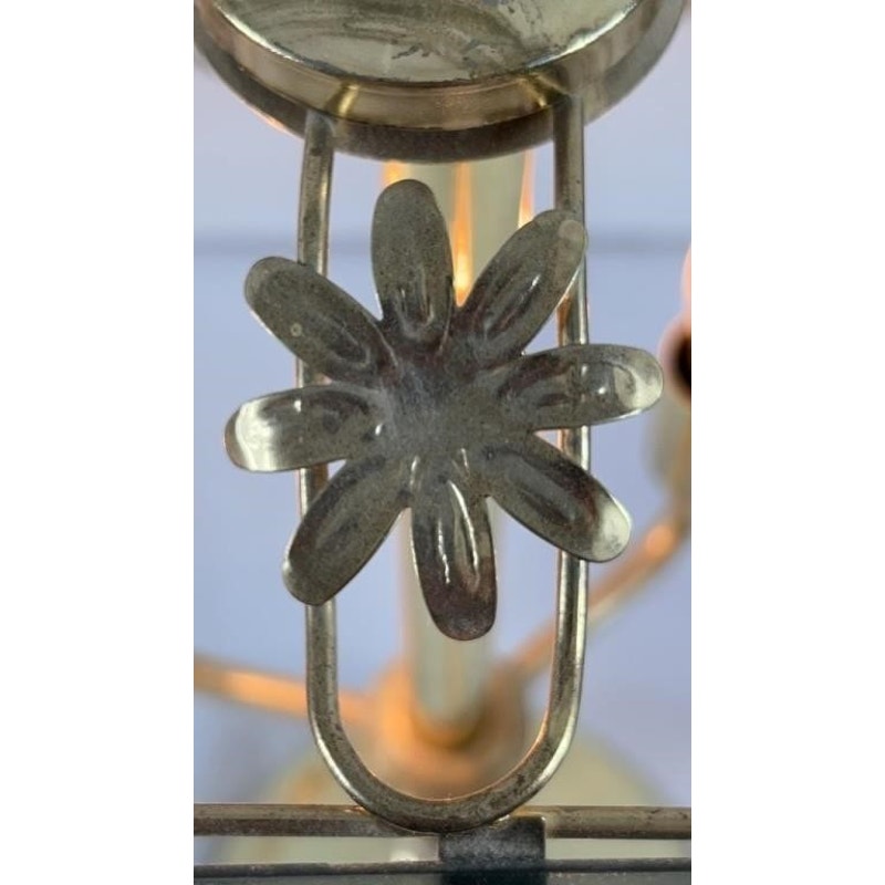 Vintage Brass Touch Table Lamp Etched Floral Glass Shade 3-Way Dimmable