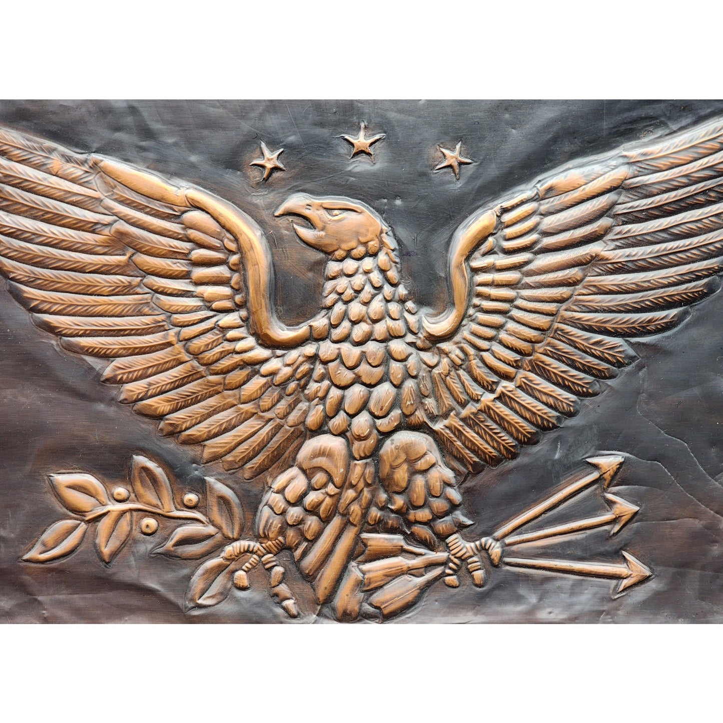 Vintage Embossed Copper Eagle Art 19x11 Patriotic Handmade Metal Wall Panel