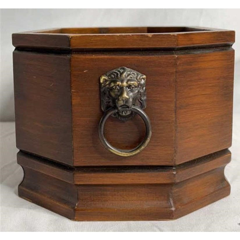 Solid Wood Decorative Storage Box w/ Lion Head Side Handles – Unique Shape 12"