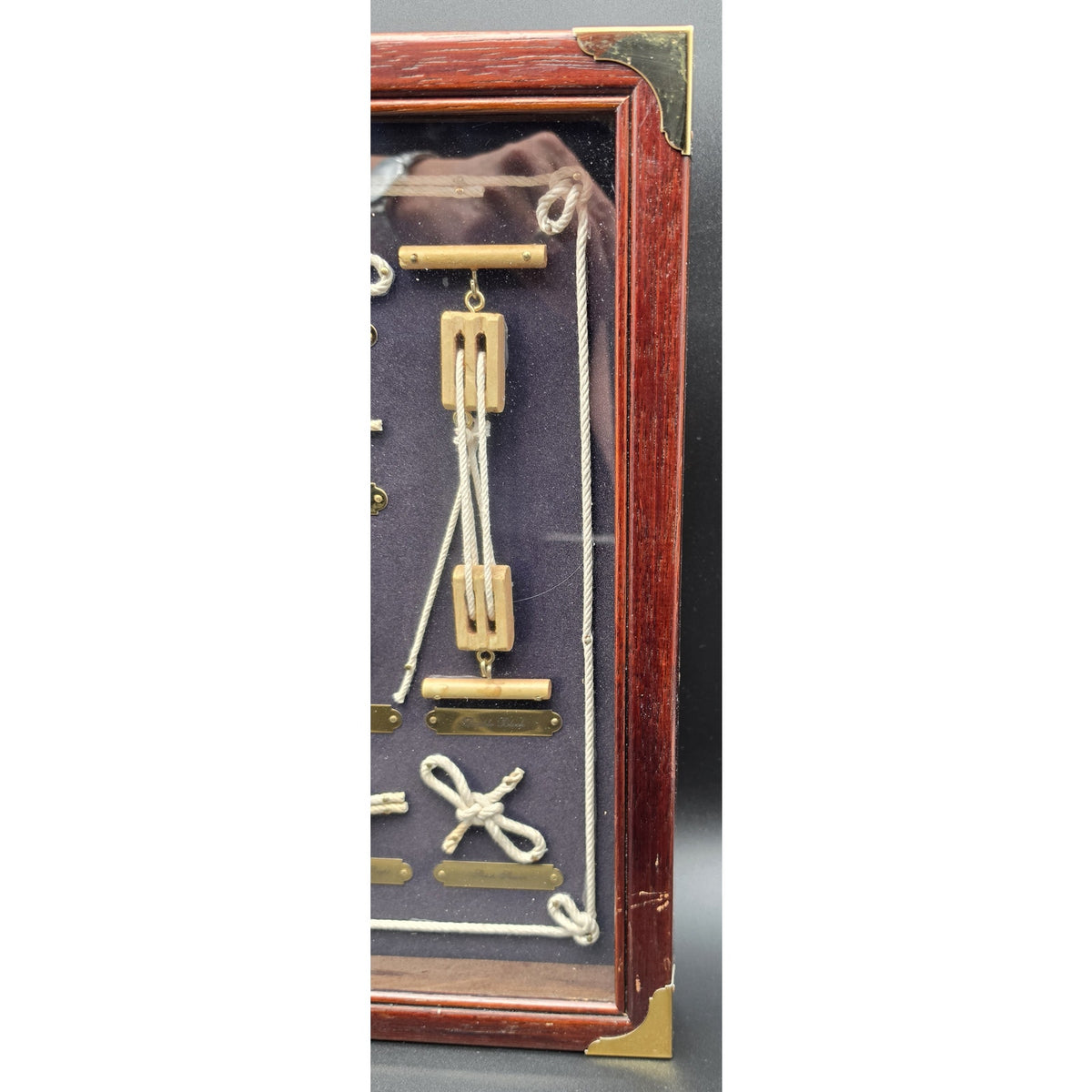 Vintage Nautical Rope Knot Shadow Box Wooden Display Brass Frame Wall Art 20.5"