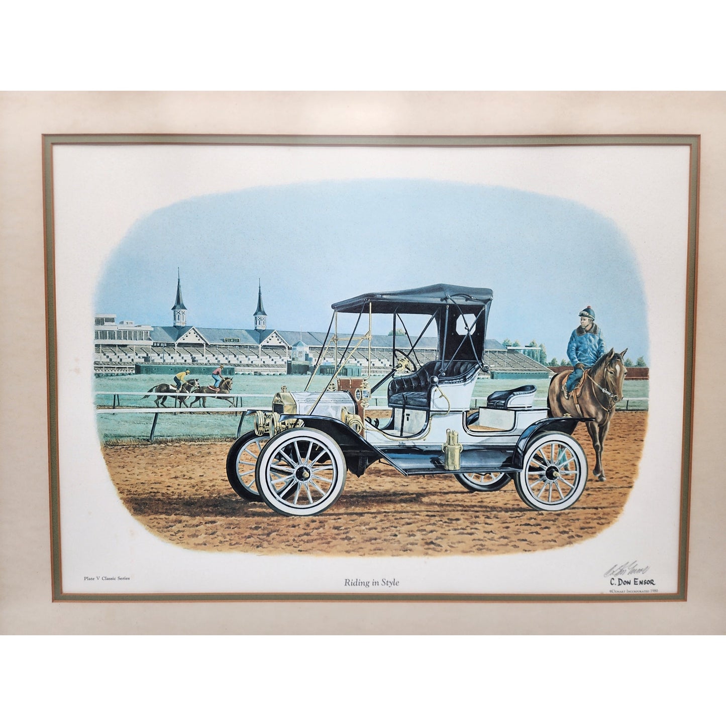 Riding in Style Lithograph by C. Don Ensor  Framed w Matting & Glass  30.5x24.75