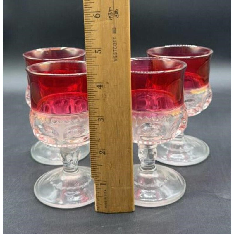 8 Kings Crown Thumbprint Ruby Flash Goblets 4.3" Vintage Glass Set