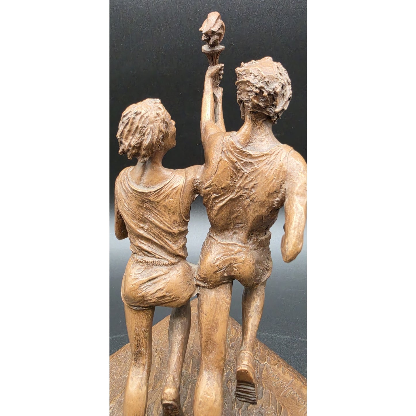 Vintage Bronze Olympic Runners Torch Sculpture 9.75" Signed Marcel Jovine