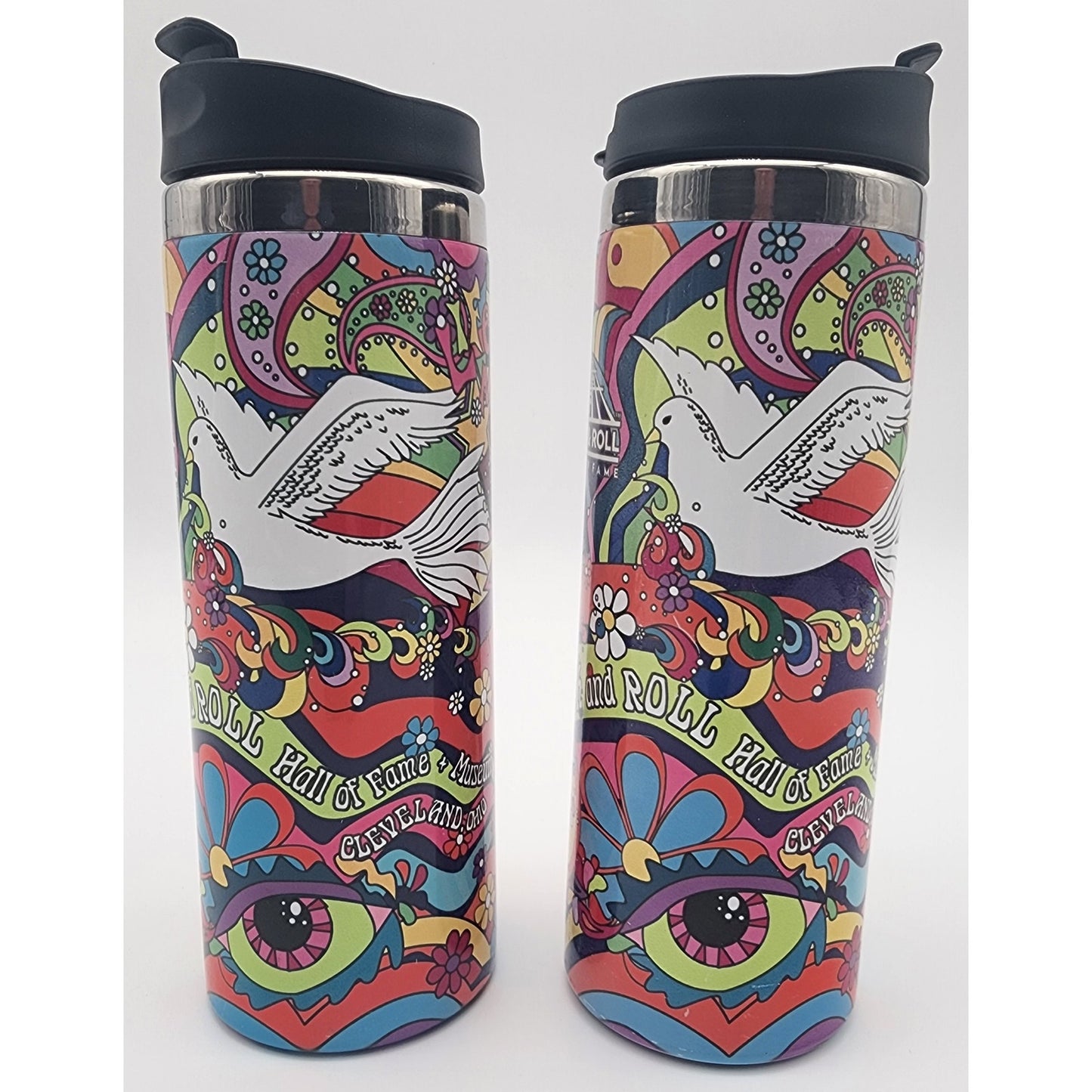 2 Rock & Roll Hall of Fame Tumblers Cleveland OH Peace Dove Hippie Psychedelic