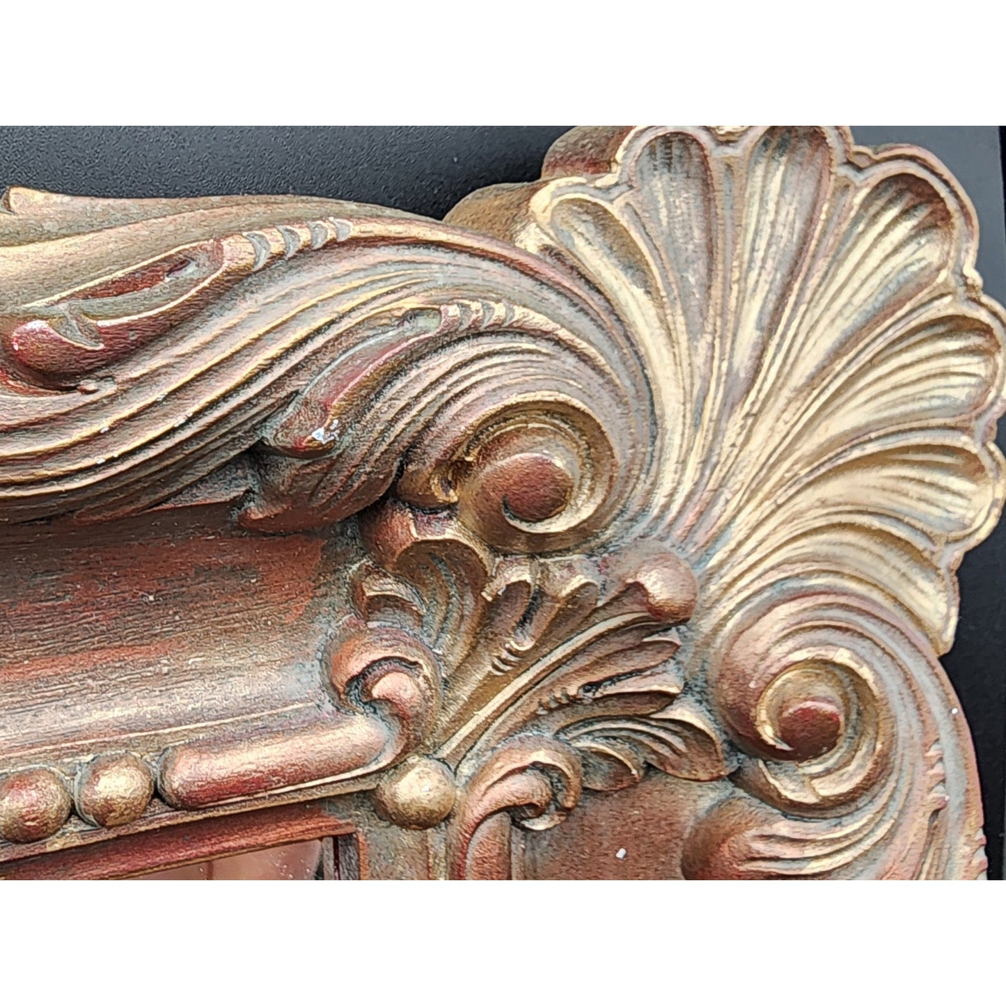 Vintage Ornate Faux Wood Mirror 36 x 30.5 Carved Scroll Frame Excellent