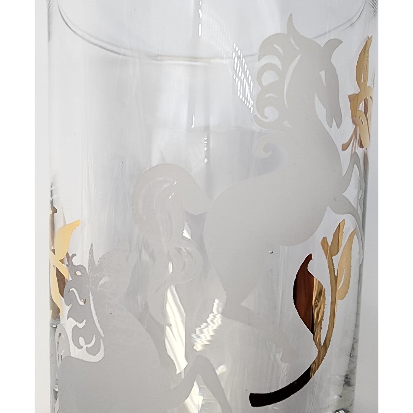 Libbey Prancing Colts Tumblers Set of 4 22K Gold Frosted Horses 1960s Vintage