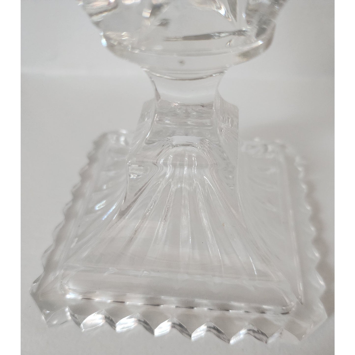Vintage Lead Crystal Cut Glass Egg on Pedestal Base 7.25" Starburst & Leaf Motif