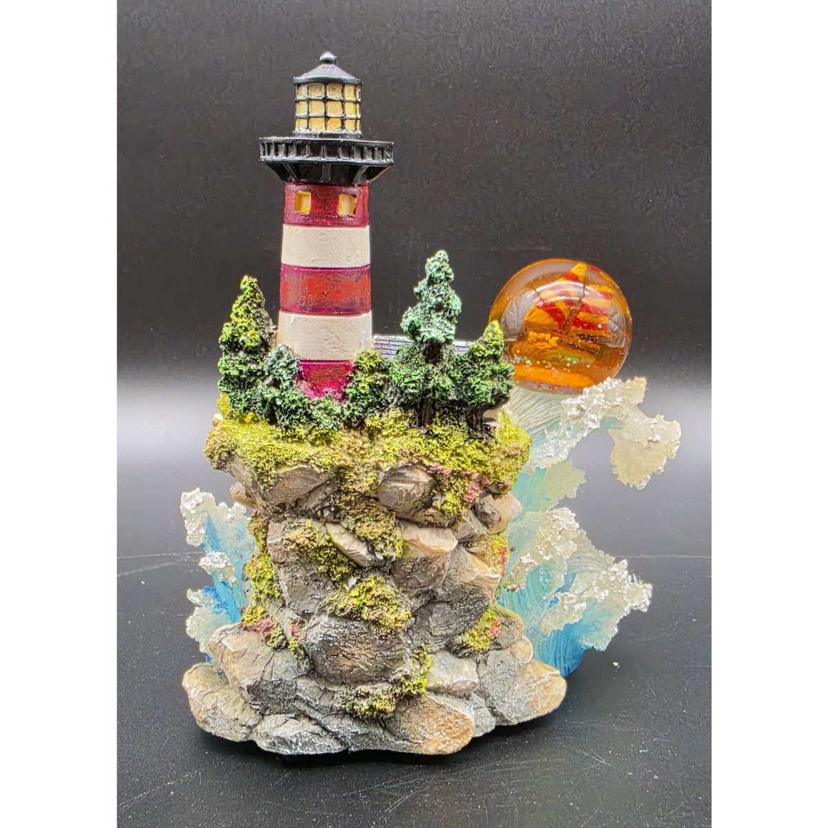 Vintage Light Up Musical Lighthouse Ocean Figurine Ship in Globe Lighted Statue