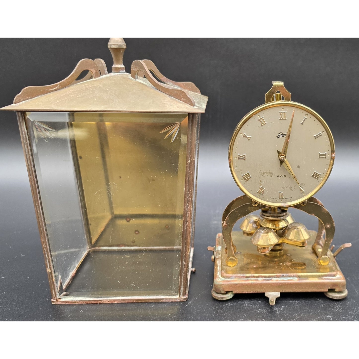 Vintage Schatz 400‑Day Torsion Clock Germany Brass & Glass Case w/ Key – Repair