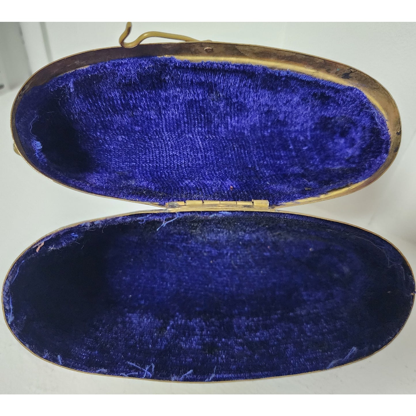 Vintage Brass Pillow Purse w/ Engraved Panels & Purple Velvet Lining