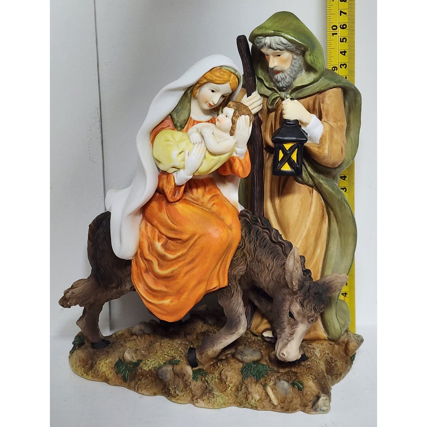 Vintage Holy Family Figurine Mary Joseph Baby Jesus Hand Painted 10.75" Heavy