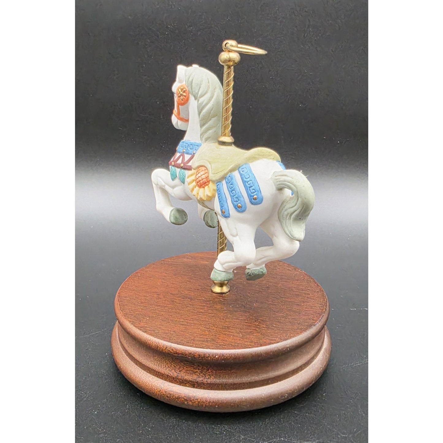 Vintage Taiwan Carousel Horse Music Box – Hand Painted Porcelain on Walnut Base