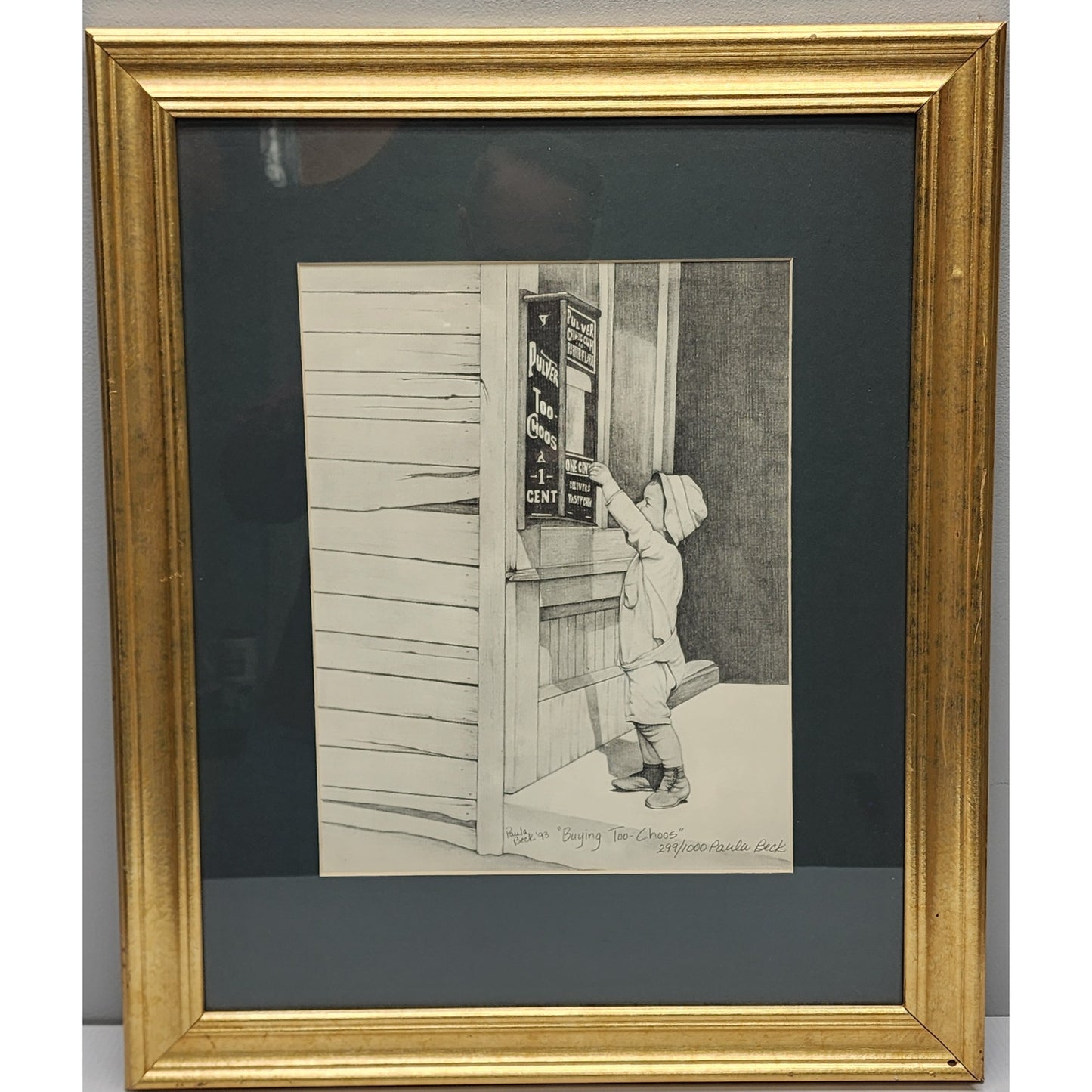 Paula Beck 1993 Signed Lithograph "Buying Too-Choos" Americana Art Ornate Frame