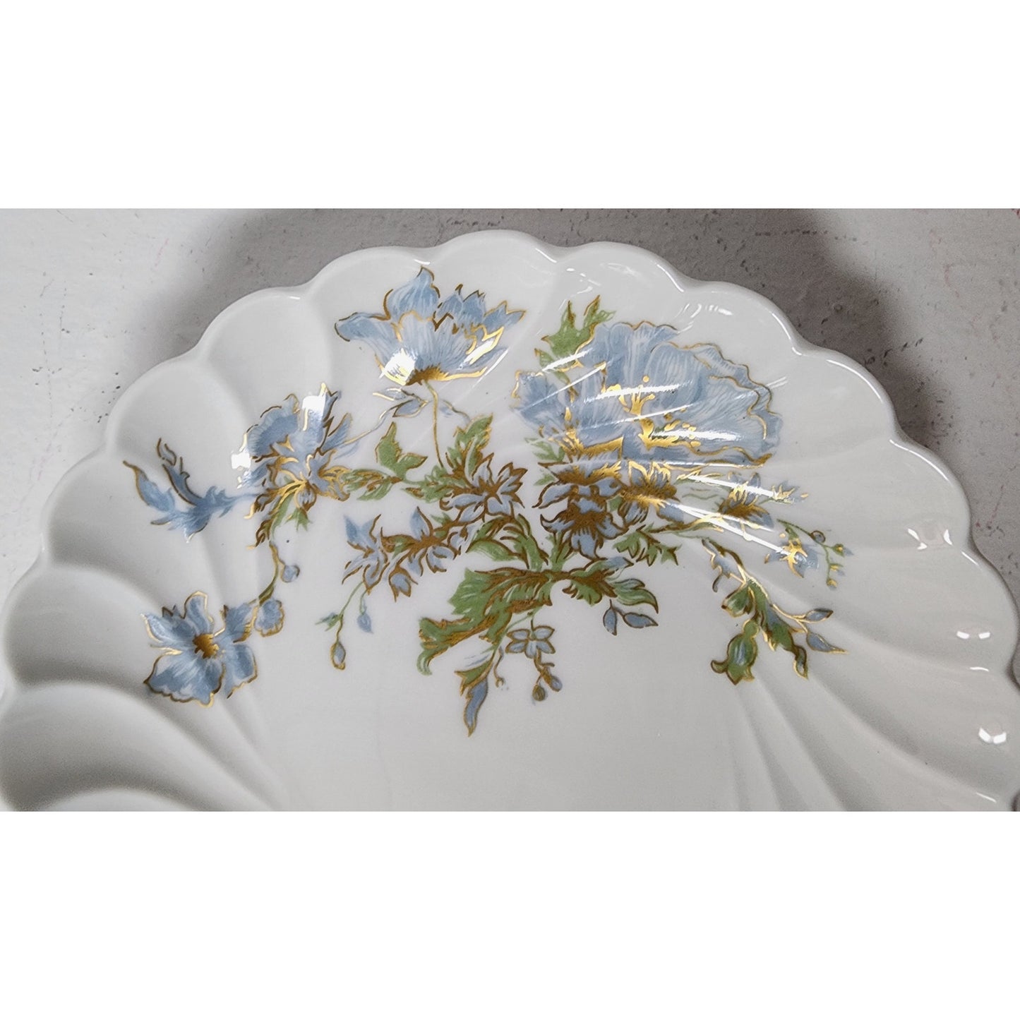 Haviland Limoges France 5" Porcelain Plate Blue Florals Gold Gilt Swirl Rim Vtg