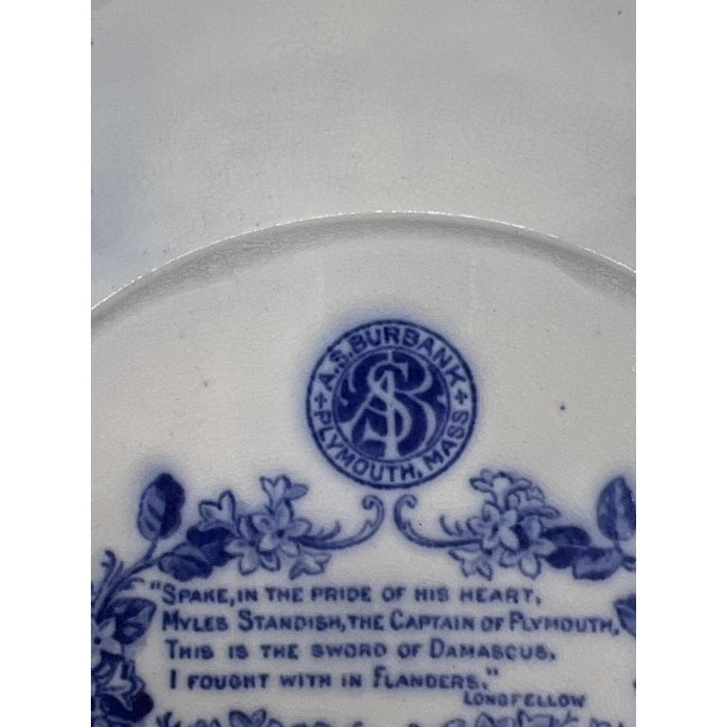 1905 Staffordshire A.S. Burbank Myles Standish Souvenir Bowl Plate Flow Blue