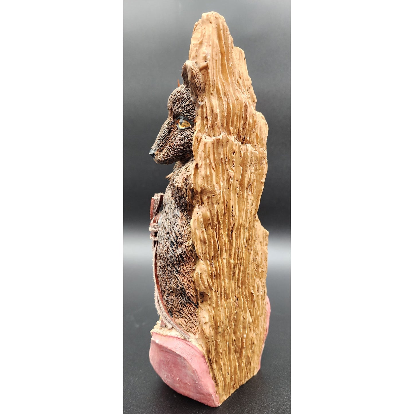 Native American Warrior Figurine w/ Wolf Fox Headdress Feathers Resin 10”