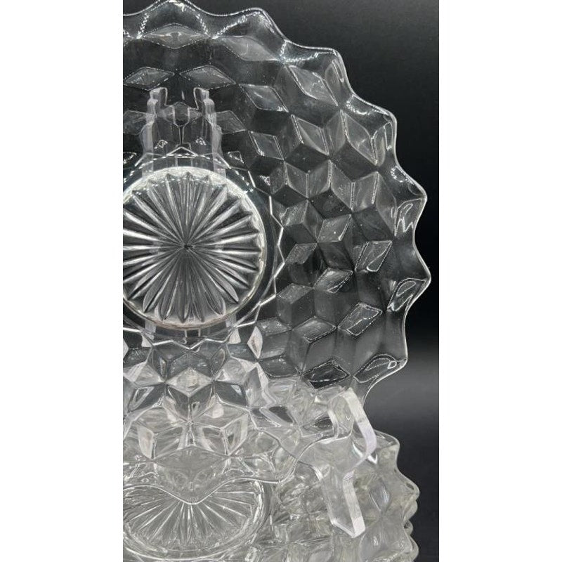 8 Fostoria American Cubist Clear Glass Salad Plates 7.75” Vintage Set