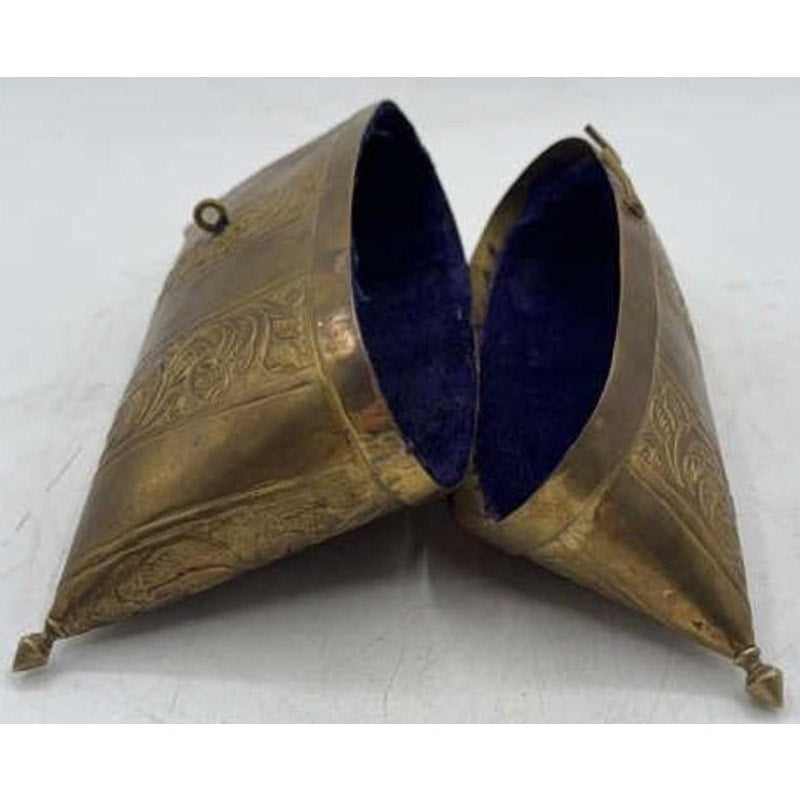 Vintage Brass Pillow Purse w/ Engraved Panels & Purple Velvet Lining