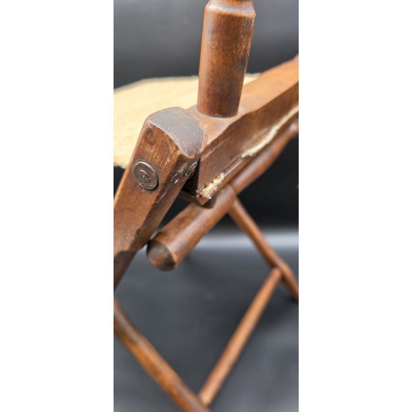 Federal Era Hardwood Folding Chair w/ Woven Seat, Unique Fold System, 1800s