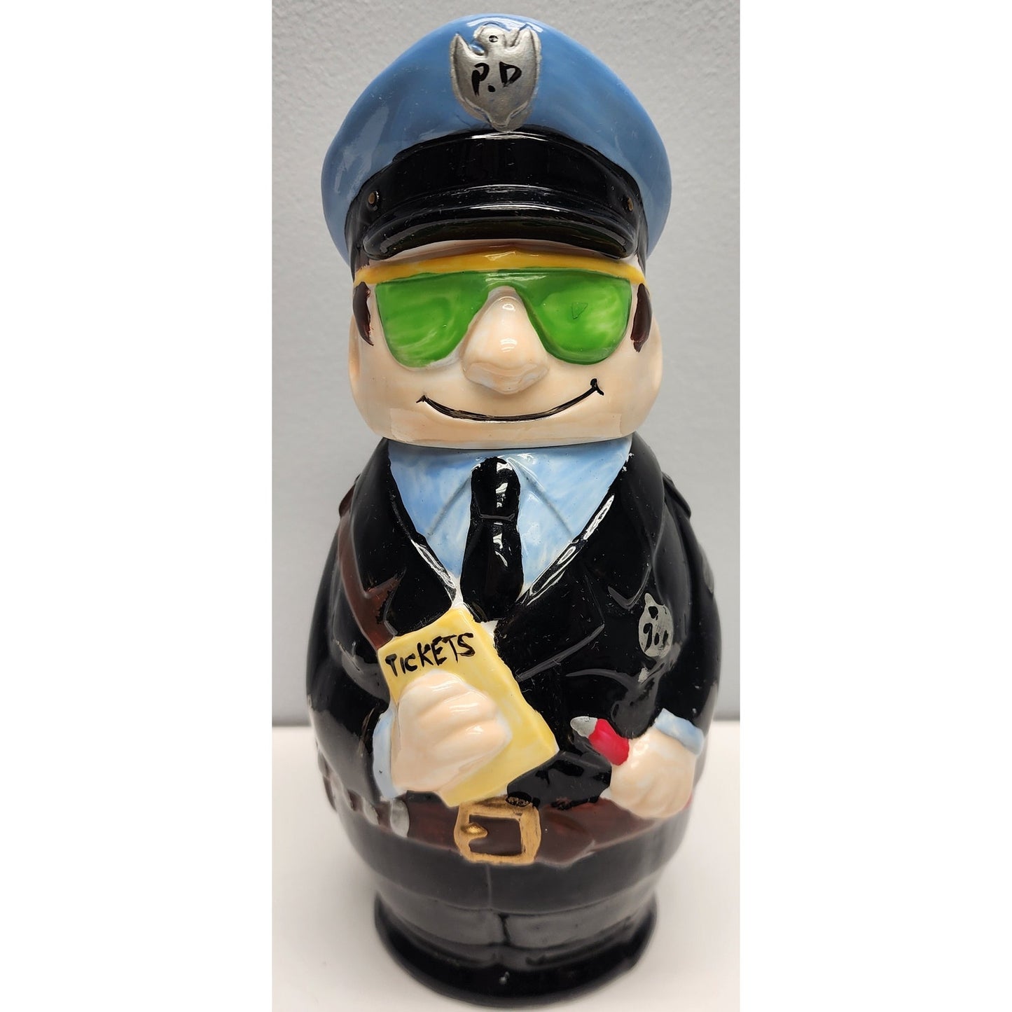 M.S.R. Imports Policeman Mug, Ceramic, Pewter Lid, Hand Painted, 8.25" Vintage