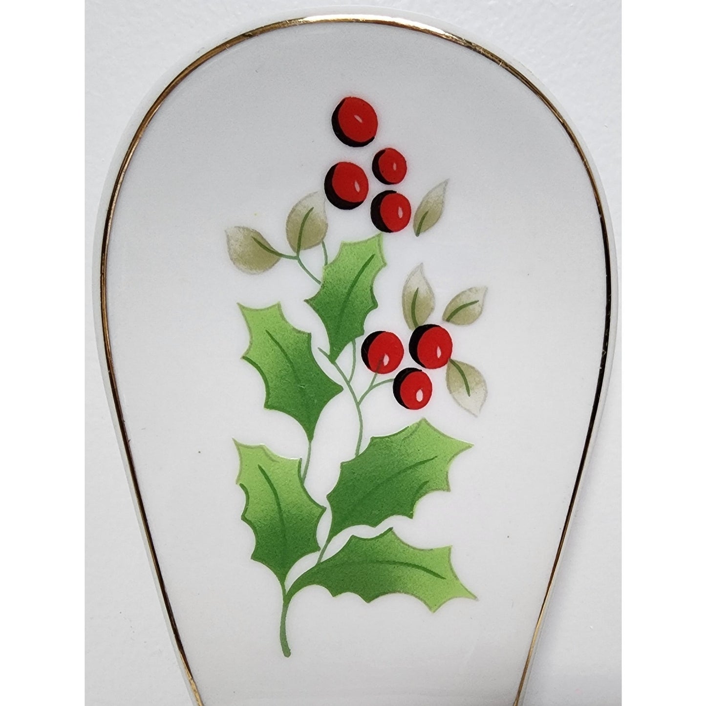 Royal Norfolk Holly Berry Spoon Rest Gold Trim Christmas Ceramic Vintage
