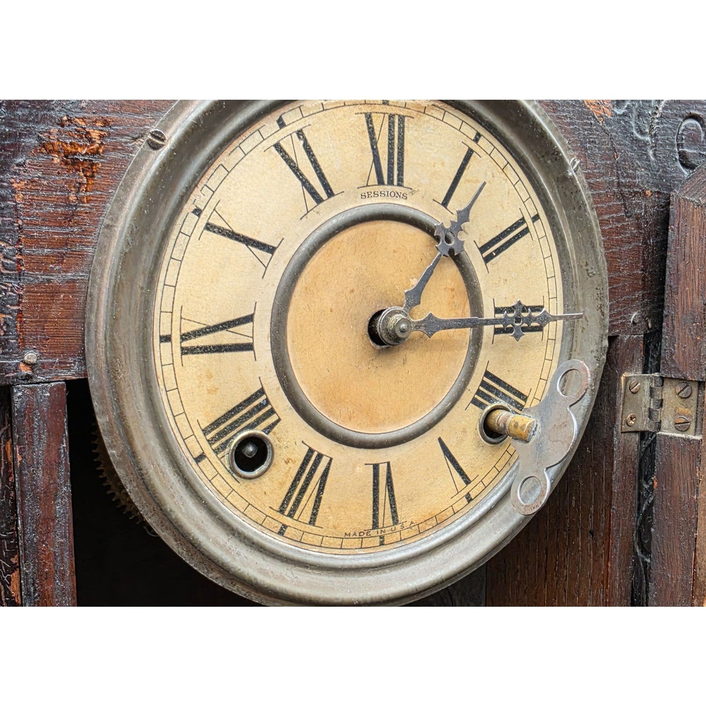 Vintage Sessions Regulator Clock Dual Wind Wood Case Ornate Carved w/ Key