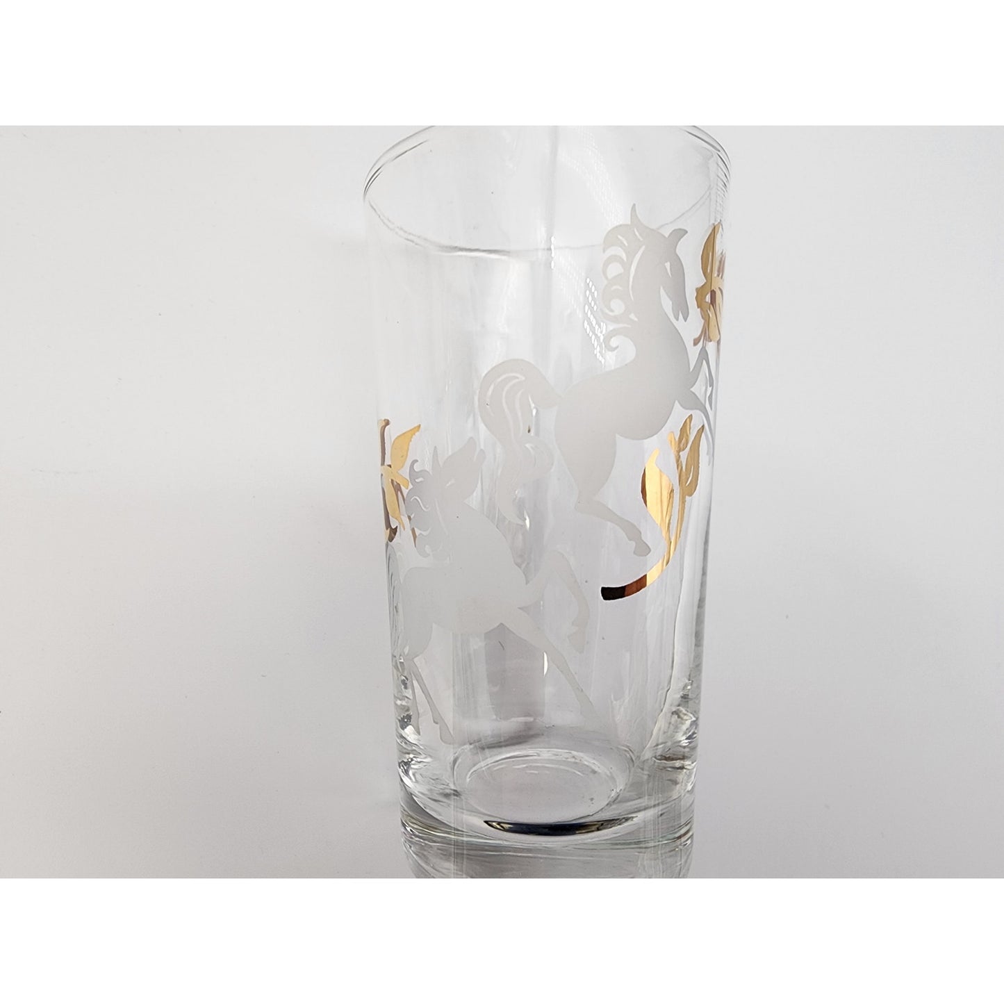 Libbey Prancing Colts Tumblers Set of 4 22K Gold Frosted Horses 1960s Vintage