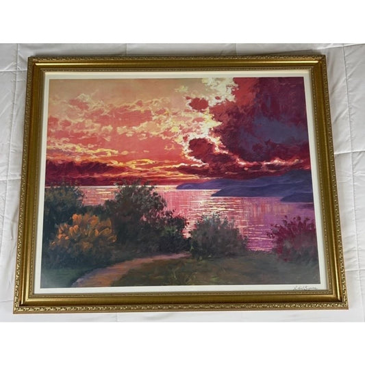 Nuages Seriolithograph Littorio Del Signore 2003 Signed in Print Gold Ornate Frame
