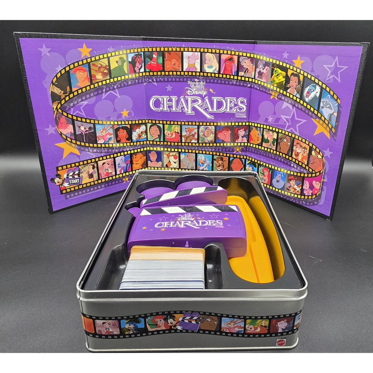 Vintage 1999 Disney Charades Board Game Mattel Metallic Tin Box Complete Set