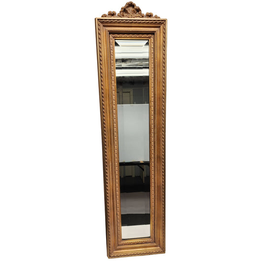 Vintage Beveled Glass Mirror – Ornate Gold Wood Frame, 44” Tall Elegant Design