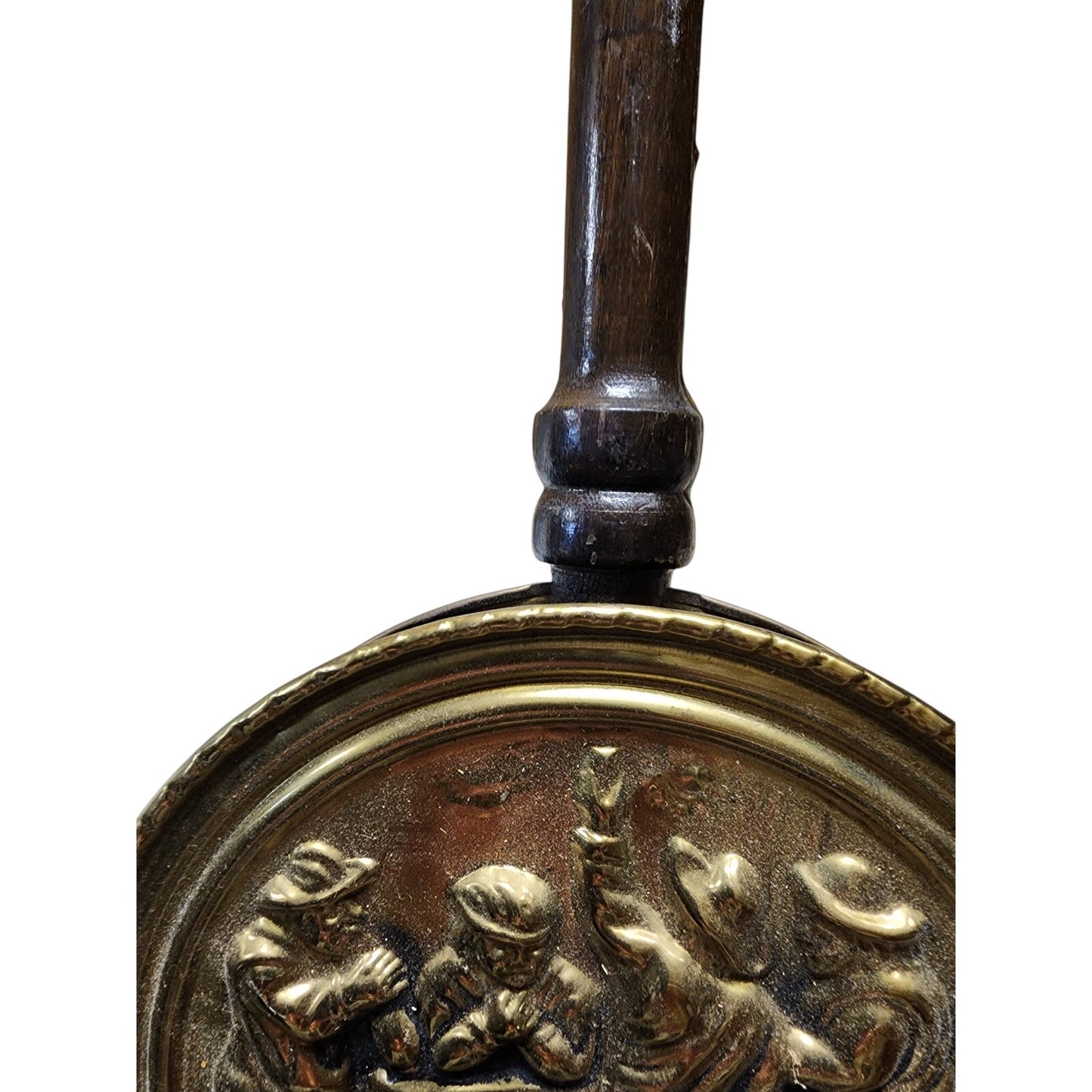 Vtg Pair British Brass Bed Warmers w/ Wooden Handles Pub Bar Scene - England