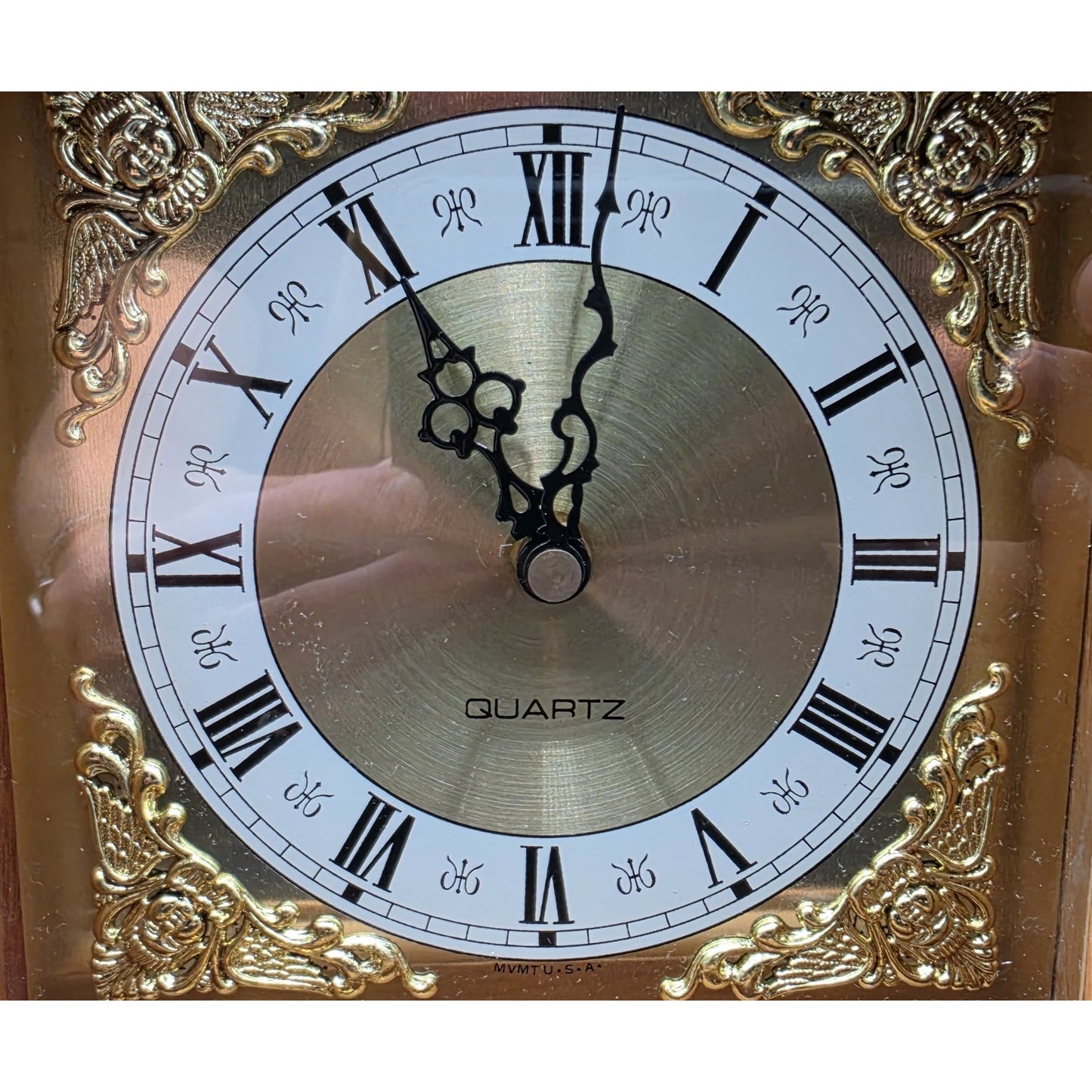 Vintage Tempus Fugit Quartz Mantle Clock Solid Wood & Brass 13" Works Perfectly