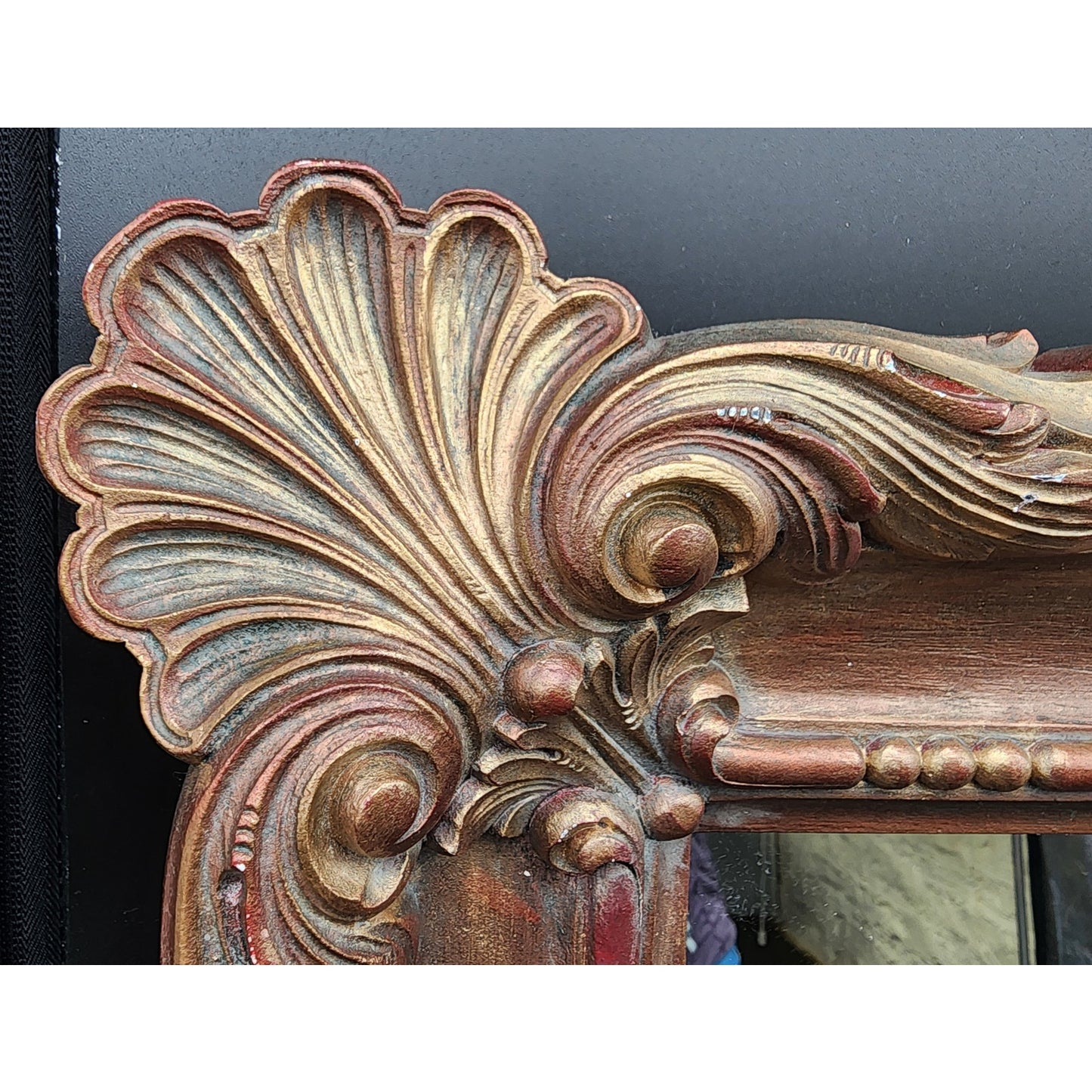 Vintage Ornate Faux Wood Mirror 36 x 30.5 Carved Scroll Frame Excellent