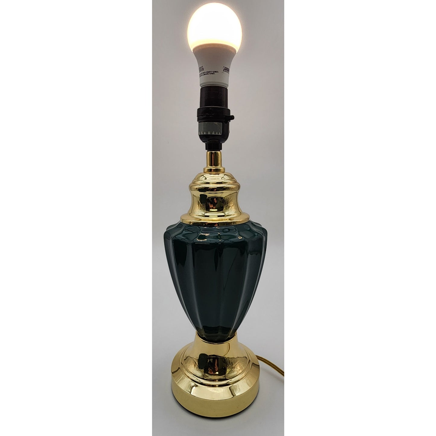 Modern Vintage Forest Green Ceramic & Gold Table Lamp 21" Tall w/ Pleated Shade